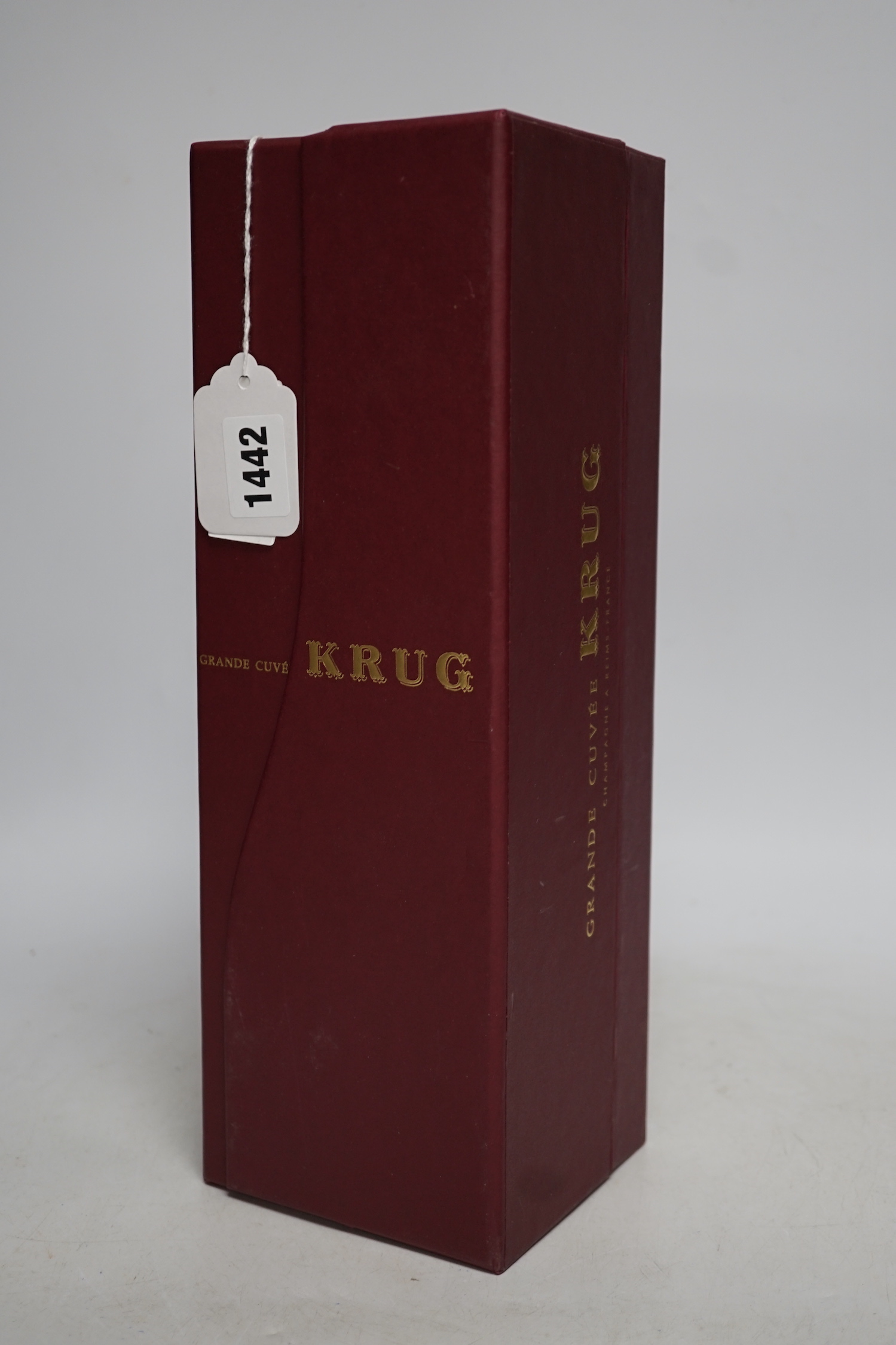 A boxed bottle of Krug Grande Cuvee Champagne